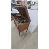 Image 2 : Empire Phonograph and Record Player with Crank, and Record Storage 34”×36”×24” oak