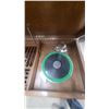 Image 3 : Empire Phonograph and Record Player with Crank, and Record Storage 34”×36”×24” oak