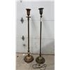Image 1 : Pair of Vintage Art Deco Cast Brass Torchiere Floor Lamps with Onyx Accents and Fluted Columns