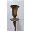 Image 6 : Pair of Vintage Art Deco Cast Brass Torchiere Floor Lamps with Onyx Accents and Fluted Columns