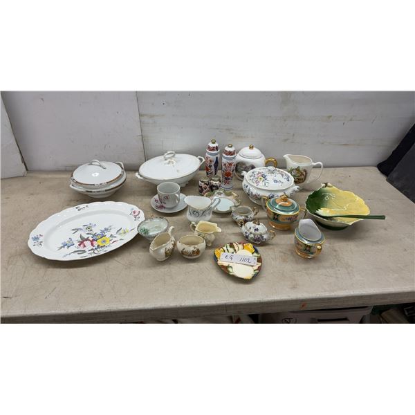 China Tableware Including Royal Winton Salad Bowl With Serving Fork, Tureens, Platters, Creamers