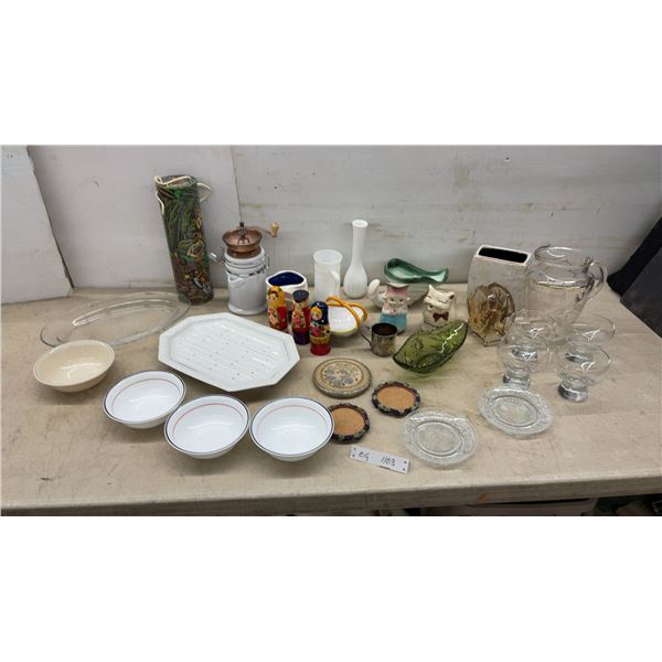Assorted Ceramics and Glassware, Vintage Novelty Creamers, Pitcher, Rosenthal Roaster Grilling