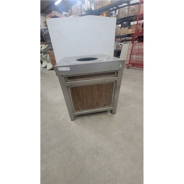 Stainless Steel and Wood-Paneled Trash Receptacle, 26”×24”×24”