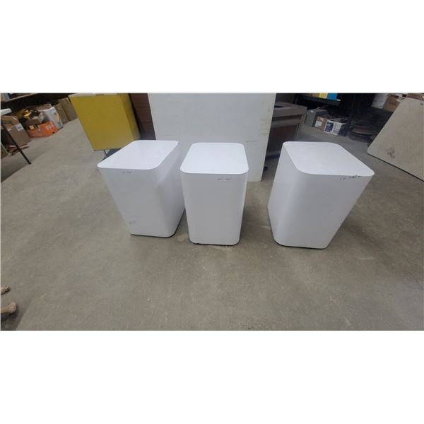 Three White Rectangular Prism-Shaped Display Stands