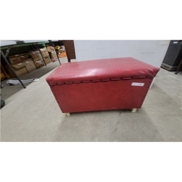 Red Upholstered Storage Bench with Hinged Lid, 18”×30”×16”