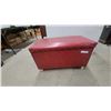 Image 1 : Red Upholstered Storage Bench with Hinged Lid, 18”×30”×16”