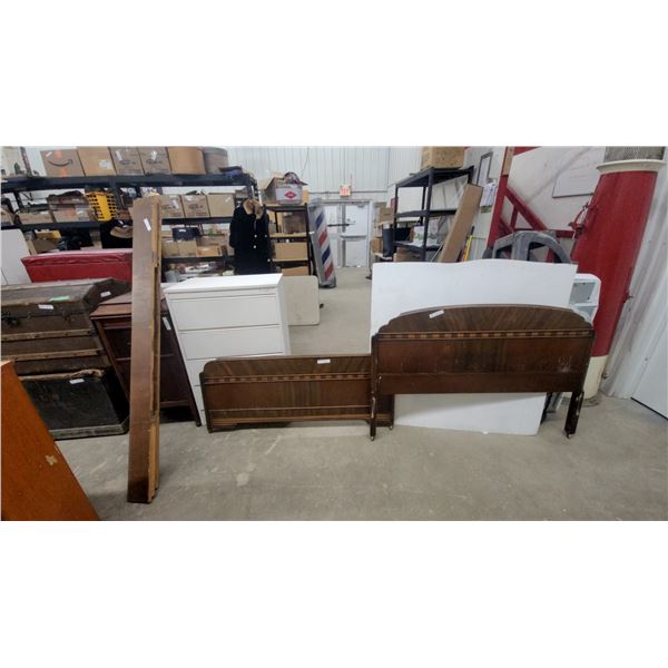 Art Deco Full Size Headboard and Footboard, and Wood Bed Rail