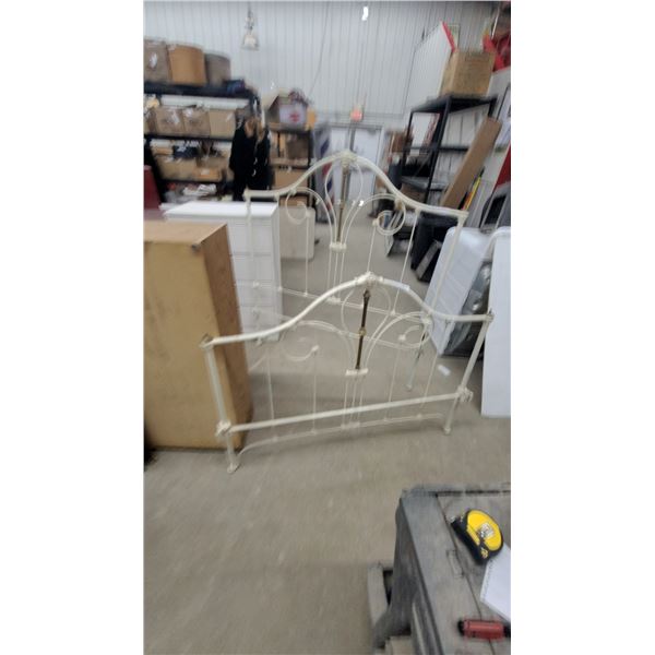 White Wrought Iron Bed Frames with Brass Accents, Antique
