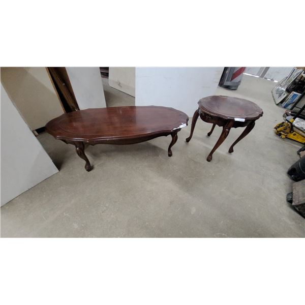 Oval Dark Wood Coffee Table with Cabriole Legs and End Table