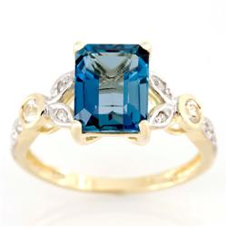 3.12Ct Huge London Blue Topaz & 10 Diamond 9K Gold Ring (JEW-9110X)