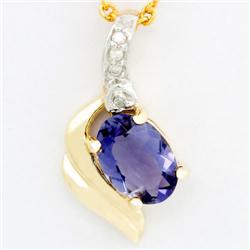 0.94Ct Natural Iolite & Diamond 9K Gold Pendant (JEW-9180X)