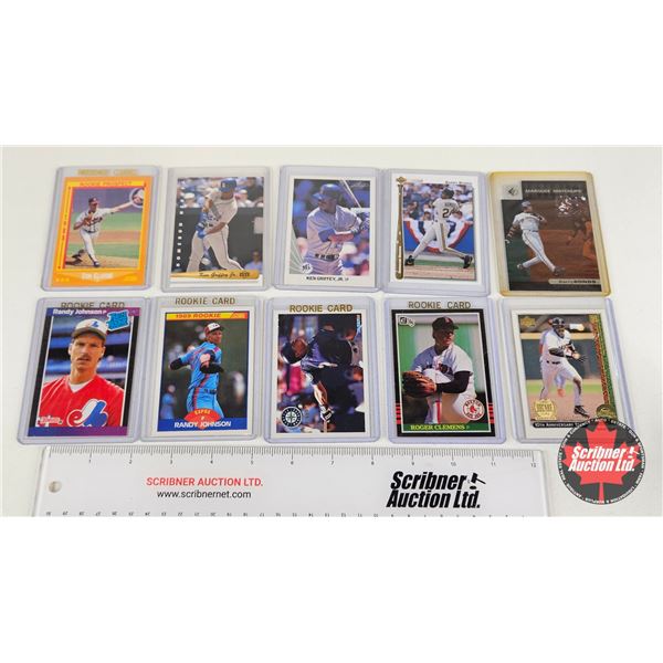 Variety of Baseball Cards (10) : Incl. - Randy Johnson - Alex Rodriguez - Roger Clemens - Ken Griffe