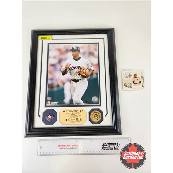 ALEX RODRIGUZ COLLECTOR COMBO : Framed & Matted Photo + World's Champion Card : Texas Rangers "AROD"