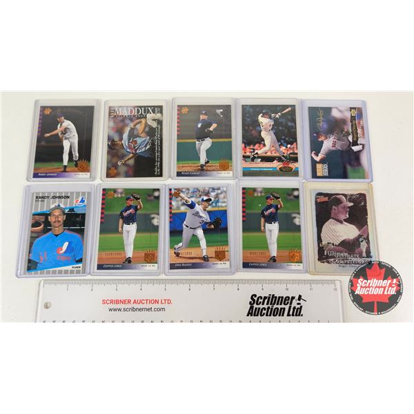 Variety of Baseball Cards (10) : Incl. - Randy Johnson - Chipper Jones - Greg Maddux - Roger Clemens