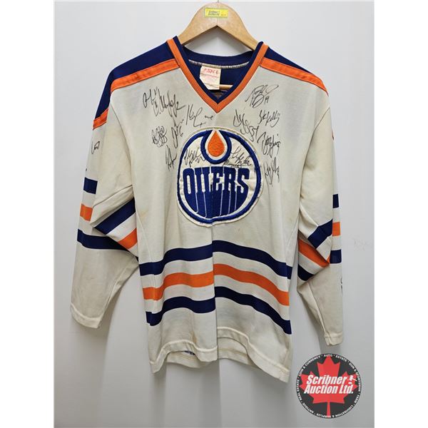 Autographed Hockey Jersey : Oilers (Size Sm) (No COA) - Bill Guerin - Kevin Lowe - Todd Marchant - B