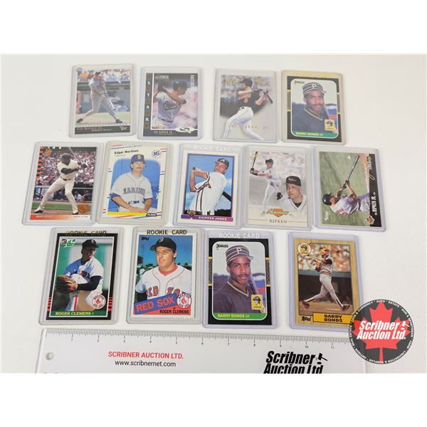 Variety of Baseball Cards (13) : Incl. - Cal Ripken Jr. - Chipper Jones - Barry Bonds - Edgar Marti