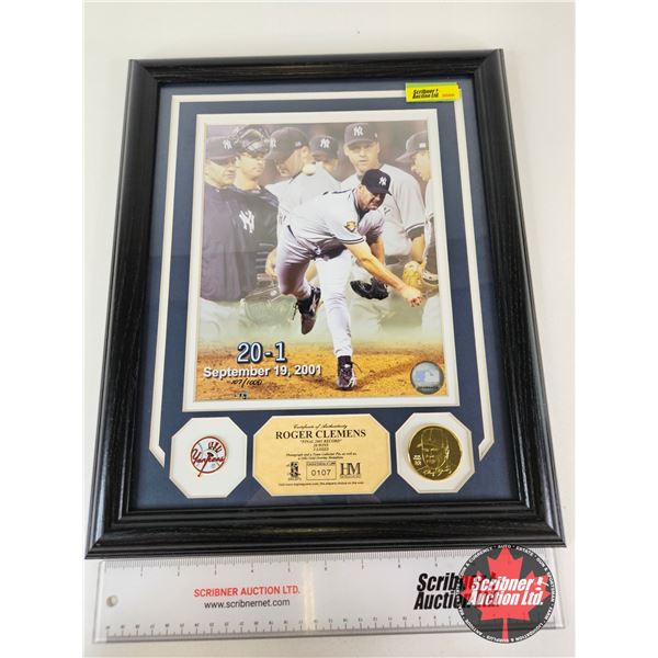 Framed & Matted Photo : ROGER GLEMENS : Yankees "Final 2001 Record" (COA : The Highland Mint) (Lim