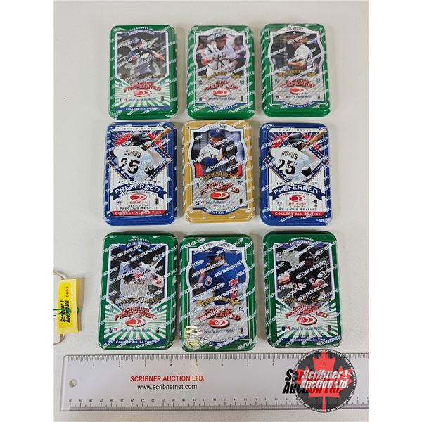 1997 & 1998 Donruss Preferred Trading Card Tins (9) (Unopened) : - 1997 Barry Bonds (2 Tins) - 1998 