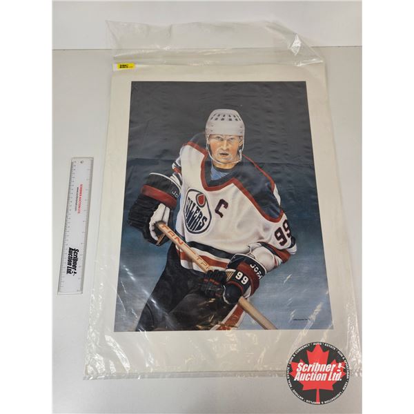 Poster with Print of Wayne Gretzky Painting : Edmonton Oilers (Measures : 29"H x 22"W)