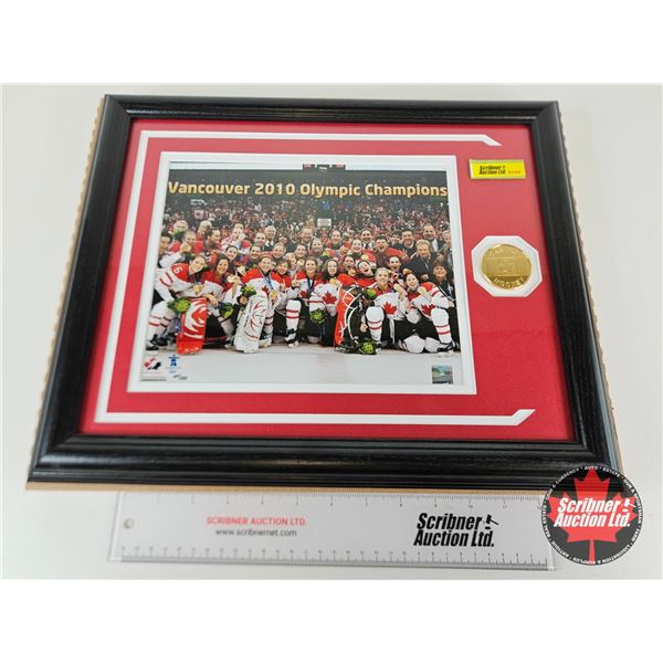 Framed & Matted Photo : VANCOUVER 2010 Olympic Champions : Canadian Women's Hockey Team c/w 24kt Gol