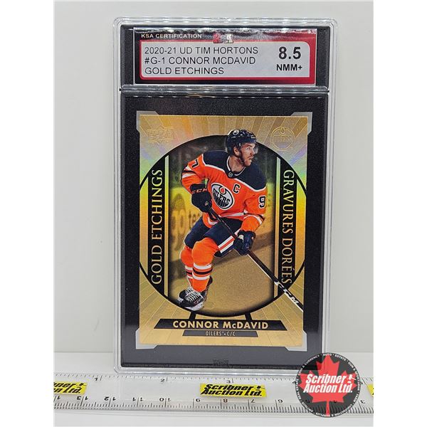 2020-21 UD Tim Hortons #G-1 Connor McDavid Gold Etchings : Oilers (Certified KSA 8.5 NMM+)