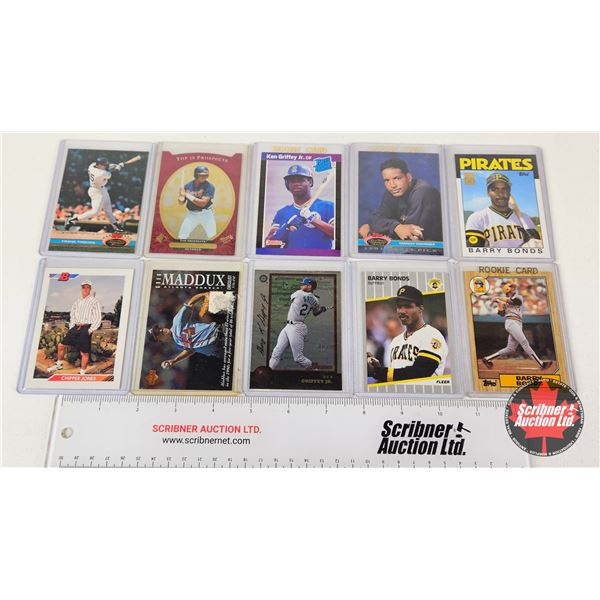 Variety of MLB Trading Cards (10) Incl : - Barry Bonds - Manny Ramirez - Ken Griffey Jr - Frank Thom