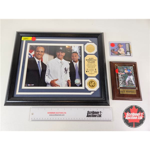 ALEX RODRIGUEZ COLLECTOR COMBO ! Framed & Matted Photo + Rookie Card + Card Plaque Mounted Alex Rodr