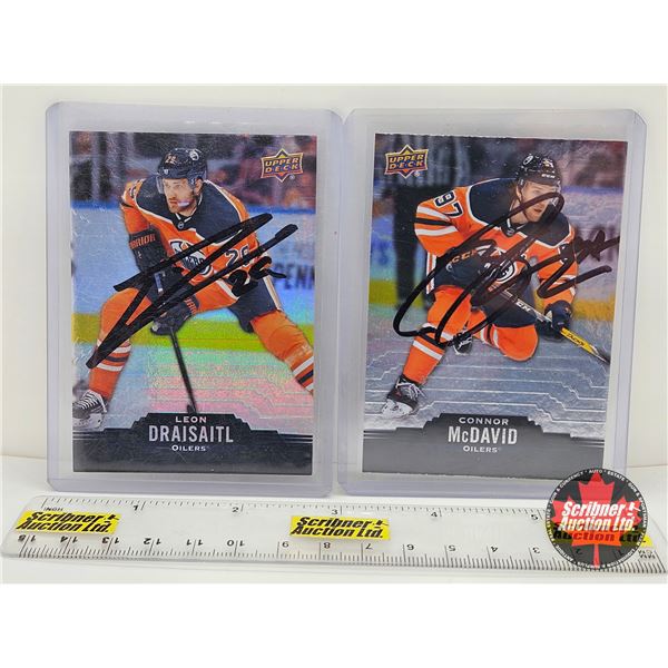Autographed Hockey Cards (2) : Connor McDavid & Leon Draisaitl (In Card Sleeve) (No COA)