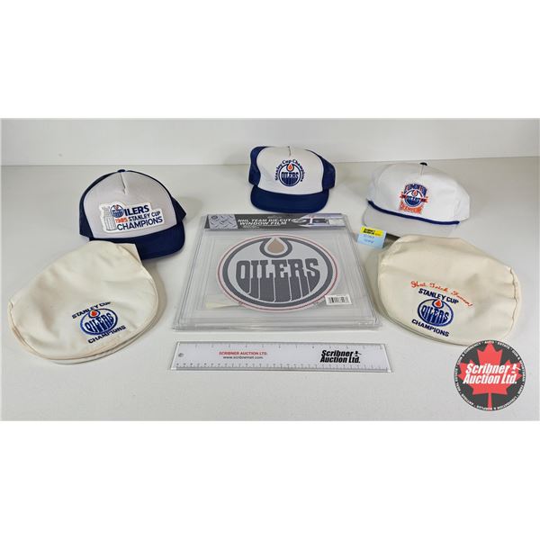 Oilers Collector Group : Incl. - (3) Baseball Hats - (2) Pillbox Hats - Window Film