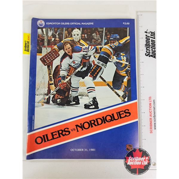 Edmonton Oilers Official Hockey Program Magazine : Oilers vs Nordiques 1981