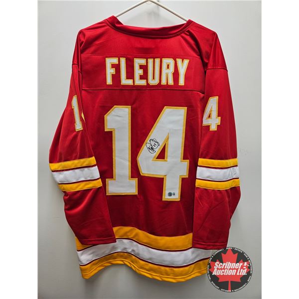 Autographed Hockey Jersey : Theoren Fleury - Calgary Flames (Size Unknown) (Certified Beckett)