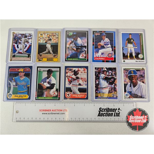 Baseball Cards Variety (10) : Incl. - Barry Bonds - Cal Ripken - Eddie Murray - Wade Boggs - Etc! (I