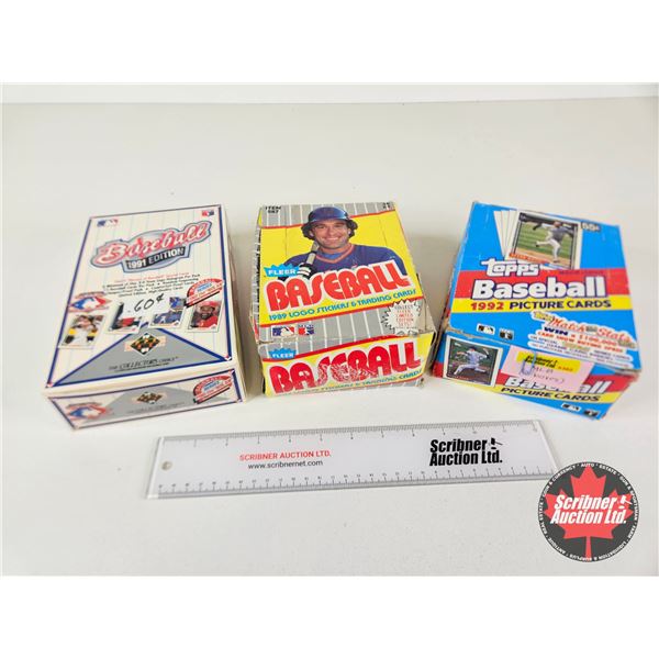 Baseball Cards (3 Display Boxes Lot with Contents / Individual Pkgs Unopened) : - 1992 Topps MLB Pic