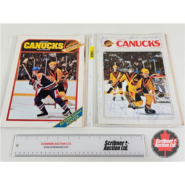Autographed 1981 Vancouver Canucks Hockey Magazine Program : Canucks vs Oilers & 1981 Vancouver Canu
