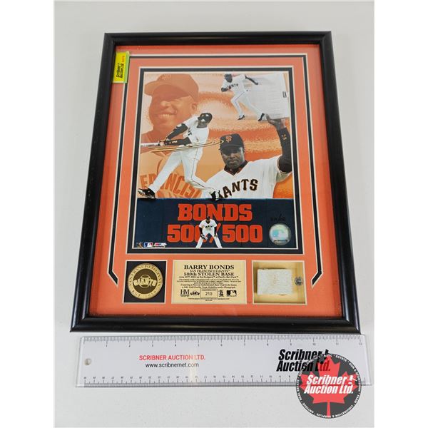 Framed & Matted Photo : BARRY BONDS : San Francisco Giants : 500th Stolen Base : June 2003 vs the Do