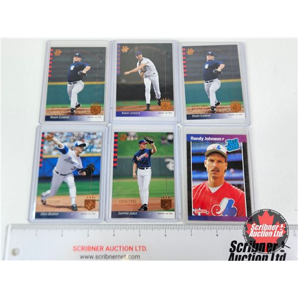 Baseball Cards (6) : Incl. - Randy Johnson - Chipper Jones - Greg Maddux - Roger Clemens (In Card Sl