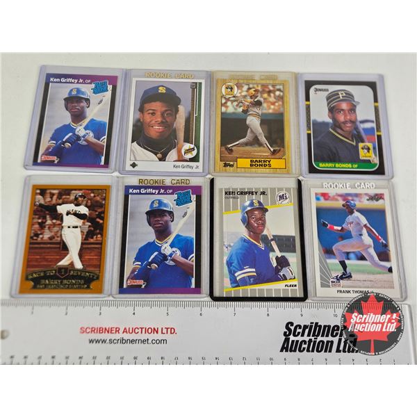 Baseball Cards (8) : Incl. - Ken Griffey Jr. - Frank Thomas - Barry Bonds (In Card Sleeves)