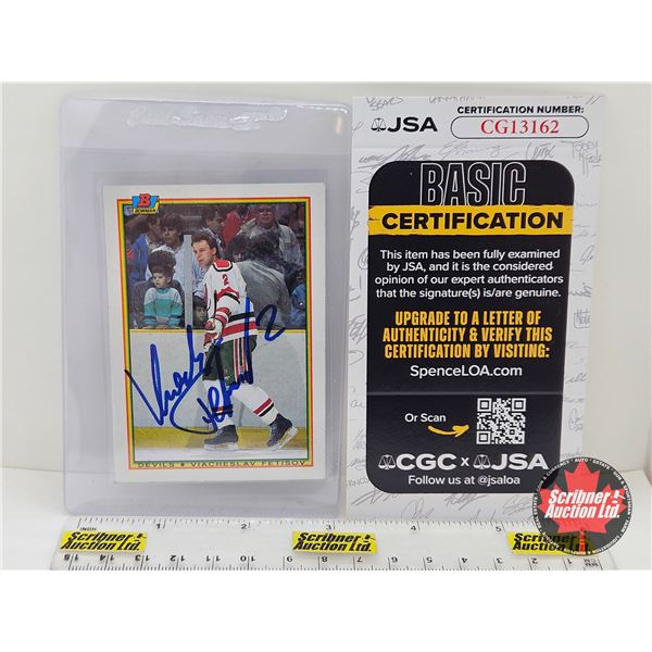 Autographed 1990 Topps Hockey Card : Viacheslav Fetisov - Devils (Certified JSA) (In Card Sleeve)
