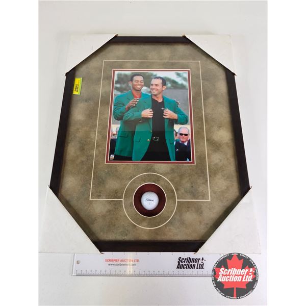 Framed & Matted Photo : Mike Weir 2003 Masters Victory Featuring Tiger Woods includes Titleist Golf 