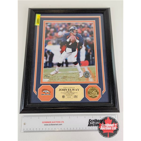 Framed & Matted Photo : JOHN ELWAY 1983-1998 : Broncos (COA : The Highland Mint) (Limited Edition 24