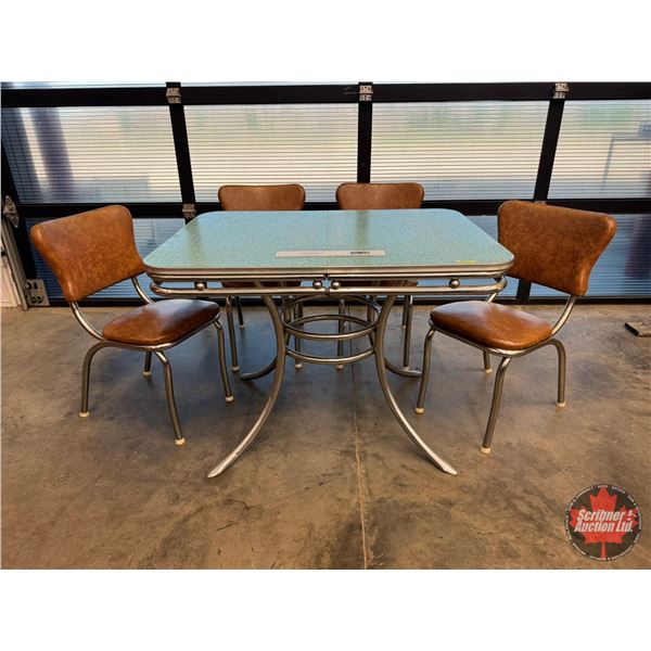 Retro Table & Chairs : Chrome : 4 Chairs : "Cracked Ice - Green Top" Brand : The Jefferson Woodworki