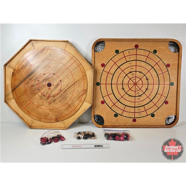 Crokinole Board & Carrom Multi-Game Board (Largest Measures 28-1/2"Hx 28-1/2"W)