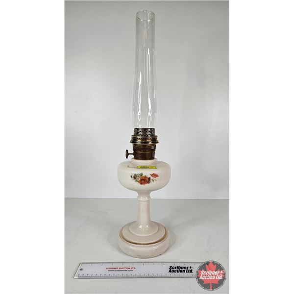 Aladdin Model B Table Lamp w/Floral Design (Measures w/Chimney : 25"H)