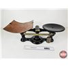 Image 1 : Canada Post Office Scale : Cast Iron Base ; Brass Weight Bar & Curved Copper Postal Tray (Measures :