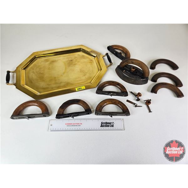 SAD Iron Handles & Iron w/Brass Tray (Tray Measures : 21"W x 12"L)