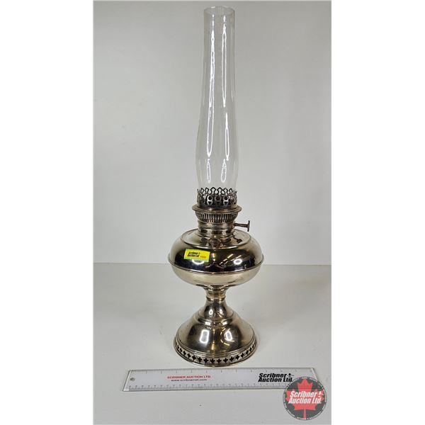 Rayo Nickel-Plated Oil Lamp (Measures w/Chimney : 23-1/2"H)