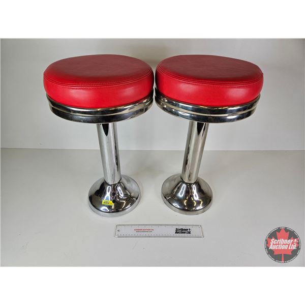 Diner Stools (2) : New Upholstery & New Chrome (Measure : 21"H)