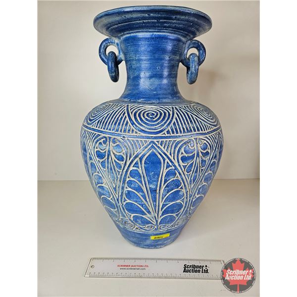 Large Decorative Clay Vase w/Ring Handles (Measures : 20-1/2"H)