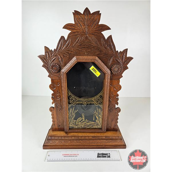 Gingerbread Clock Wooden Case w/Design Glass Door & Ringer Coil (Measures : 22"H x 15"W x 4-1/2"D)