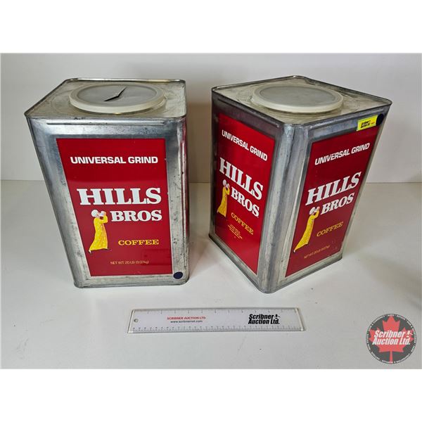Hills Bros. Coffee Tins (2) (Each Measures : 13-3/4"H x 9-1/4"W x 9-1/4"D)